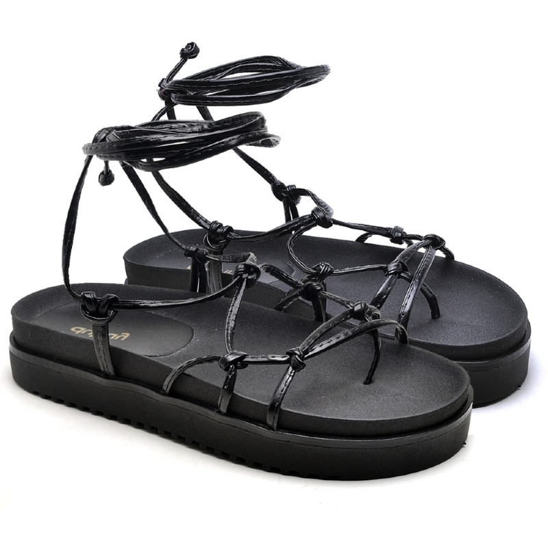 Sandália Papete Flatform de Amarrar Preto "KHALIFA" 2041DB