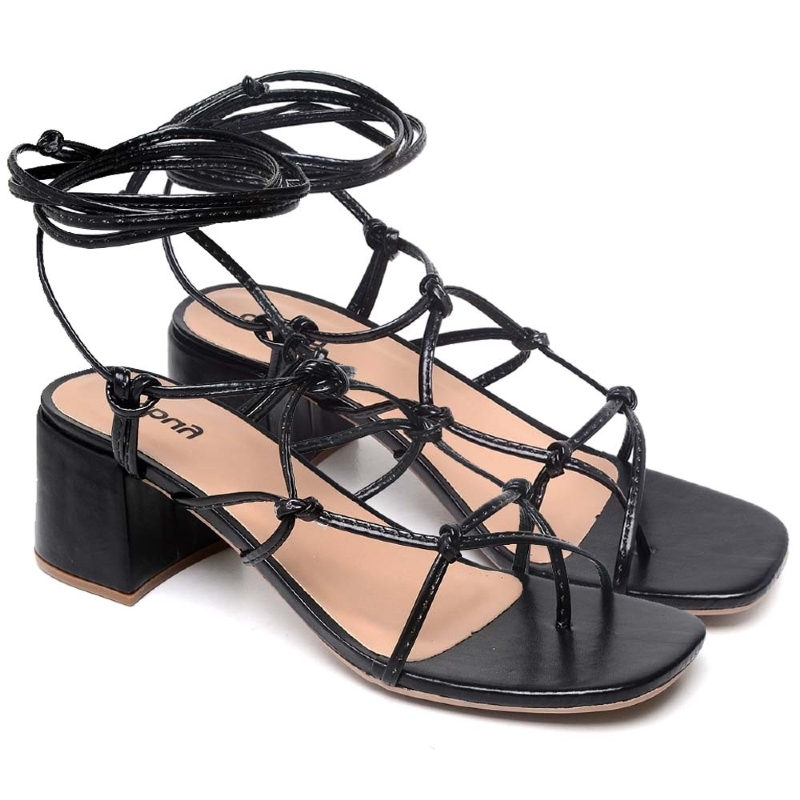 Sandália Gladiadora de Salto Feminino Preto "MEGAN" 300DB