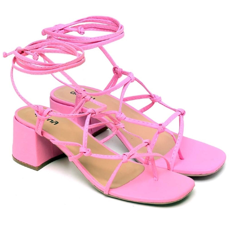Sandália Gladiadora de Salto Feminino Rosa "MEGAN" 300DB