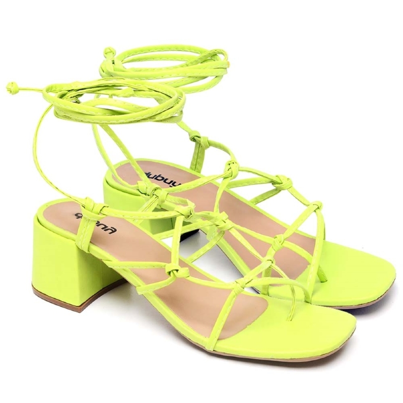 Sandália Gladiadora de Salto Feminino Verde Lima "MEGAN" 300DB