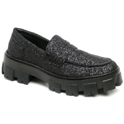 Sapato Mocassim Feminino Glitter Preto "GLOW" 1406DB