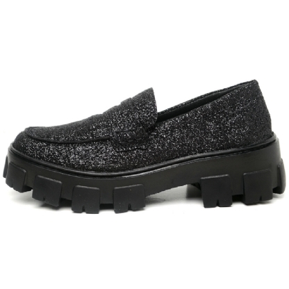 Sapato Mocassim Feminino Glitter Preto "GLOW" 1406DB