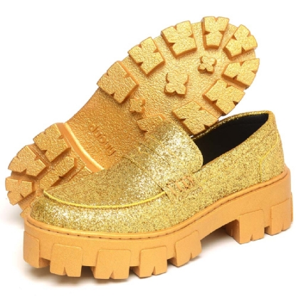 Sapato Mocassim Feminino Glitter Dourado "GLOW" 1406DB