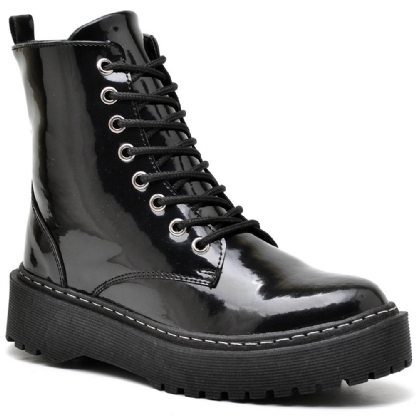 Coturno Tratorado Feminino Preto Verniz "DÖMO" 1105DB