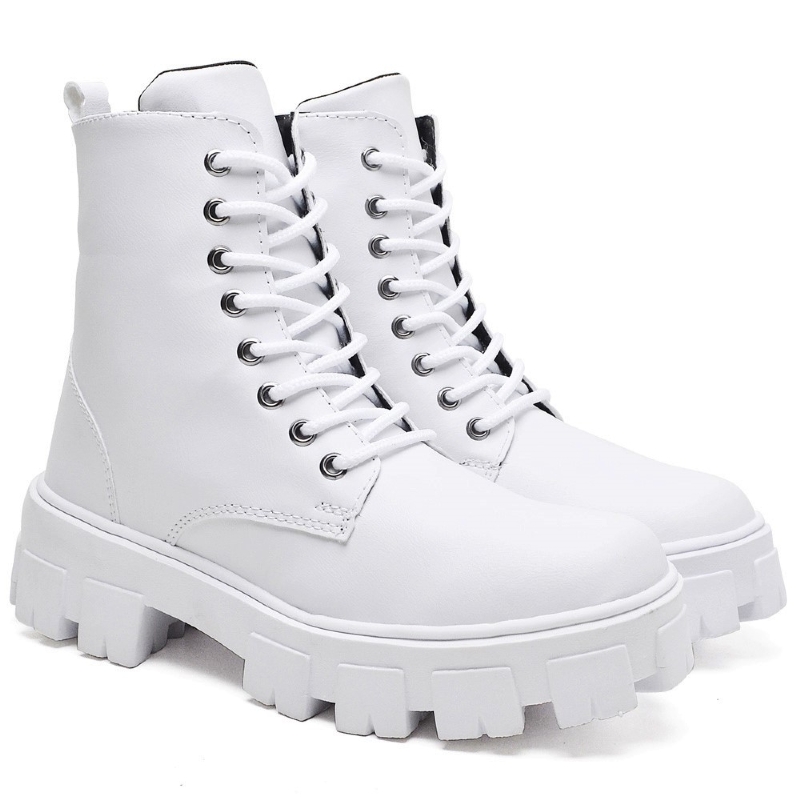 Bota Coturno Feminino Tratorado Branco "SNOW" 1104DB