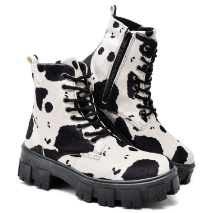 Bota Coturno Feminino Tratorado Estampa Preto "COW" 1104DB