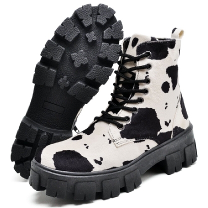 Bota Coturno Feminino Tratorado Estampa Preto "COW" 1104DB