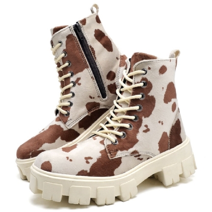 Bota Coturno Feminino Tratorado Estampa Caramelo "COW" 1104DB