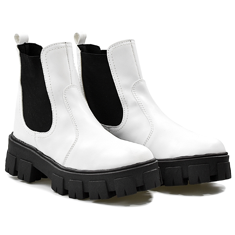 Bota Coturno Feminino Tratorada Branco "DROP" 1504DB
