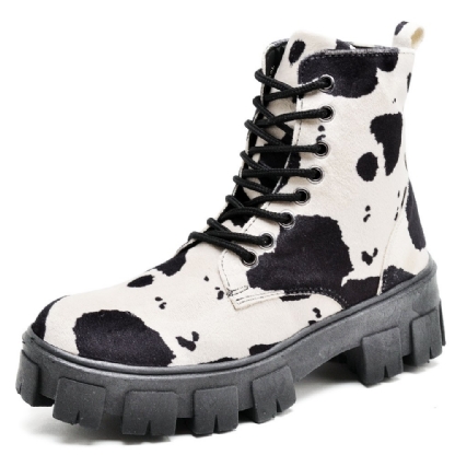 Bota Coturno Feminino Tratorado Estampa Preto "COW" 1104DB