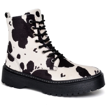 Bota Coturno Feminino Tratorado Estampa Preto COW "DÖMO" 1105DB