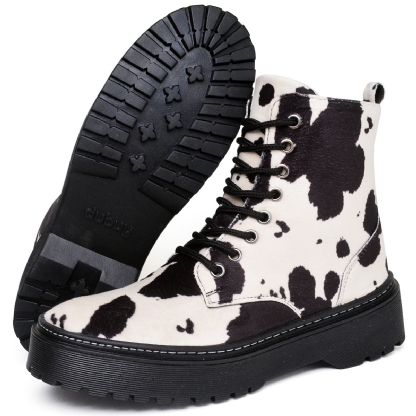 Bota Coturno Feminino Tratorado Estampa Preto COW "DÖMO" 1105DB