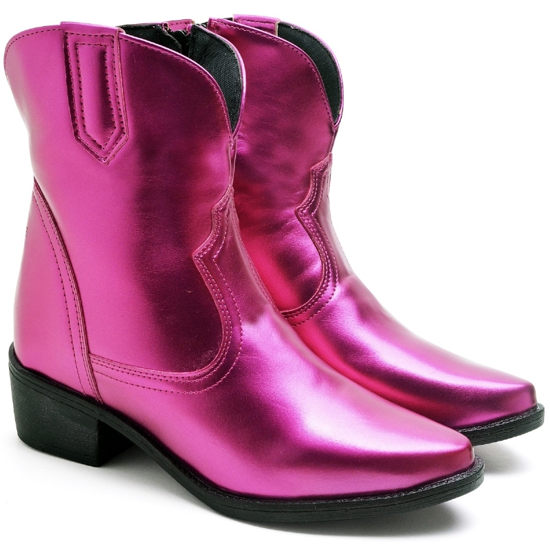 Bota Country Feminina Rosa Metalizado "WESTERN" 1701DB