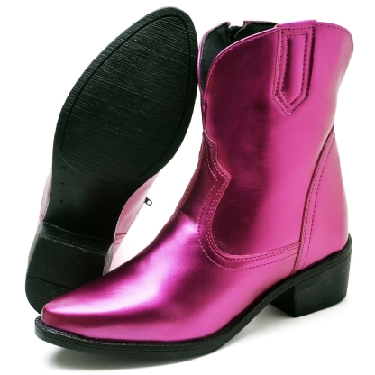 Bota Country Feminina Rosa Metalizado "WESTERN" 1701DB