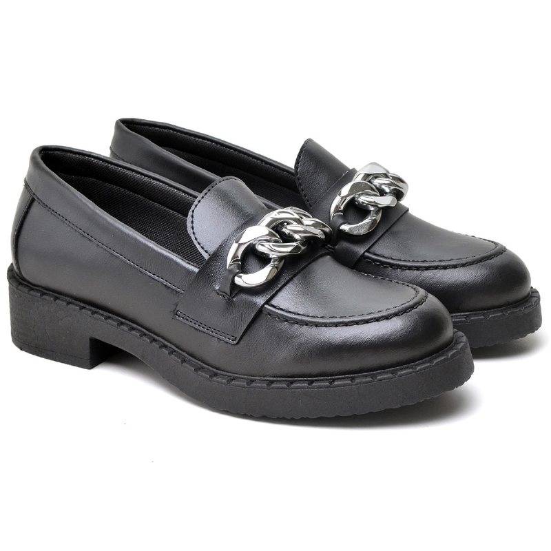 Sapato Mocassim De Salto Feminino Preto "MEG" 1414DB
