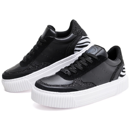 Tênis Sneacker Feminino Preto Animal Print "AURORA" 037DB