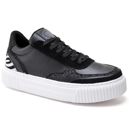 Tênis Sneacker Feminino Preto Animal Print "AURORA" 037DB