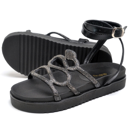 Sandália Papete Feminino Preto Cobra "CORA" 2066DB