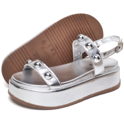 Sandália Flatform Feminina Prata "HELO" 2074DB