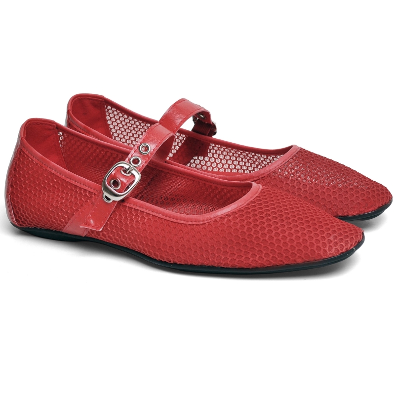 Sapatilha Bailarina Feminina Tela Vermelho "LILY" 3004DB