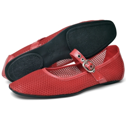 Sapatilha Bailarina Feminina Tela Vermelho "LILY" 3004DB