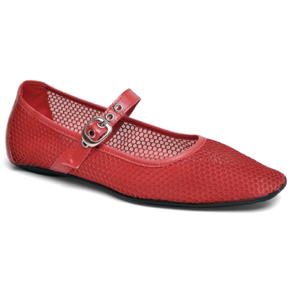 Sapatilha Bailarina Feminina Tela Vermelho "LILY" 3004DB