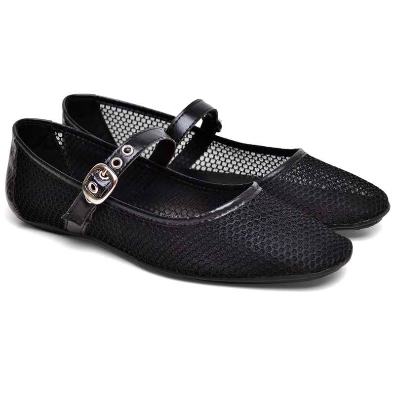 Sapatilha Bailarina Feminina Tela Preto "LILY" 3004DB