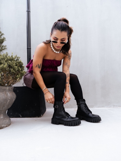Bota Coturno Tratorado Feminino Preto "LOLLA" 1201DB