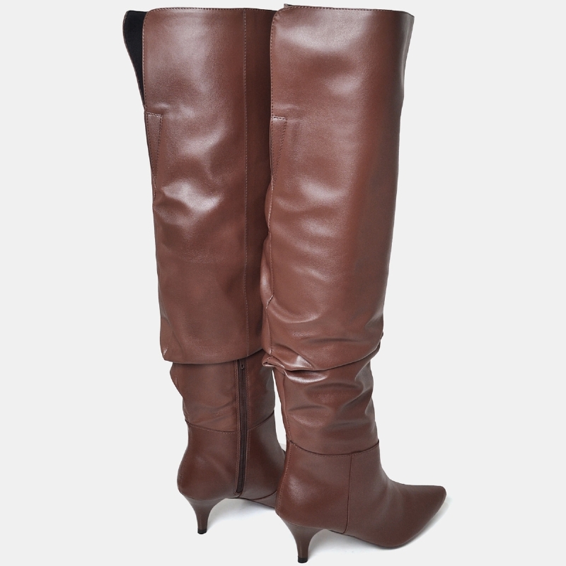 Bota Over The Knee Salto Bico Fino Marrom "GLAM" 1710DB