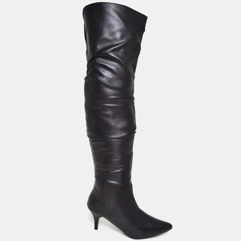Bota Over The Knee Salto Bico Fino Preto "GLAM" 1710DB