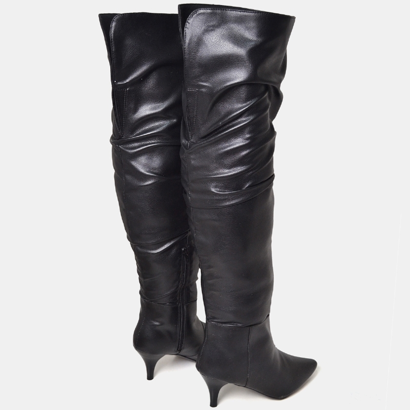 Bota Over The Knee Salto Bico Fino Preto "GLAM" 1710DB