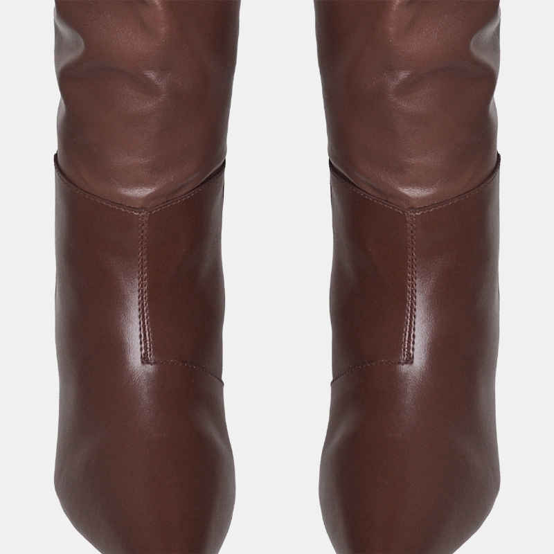 Bota Over The Knee Salto Bico Fino Marrom "GLAM" 1710DB