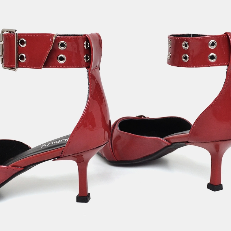 Sapato Scarpin Bico Fino Tornozeleira Vermelho Verniz "ZAYA" 1312DB