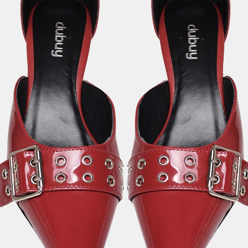 Sapato Scarpin Bico Fino Tornozeleira Vermelho Verniz "ZAYA" 1312DB