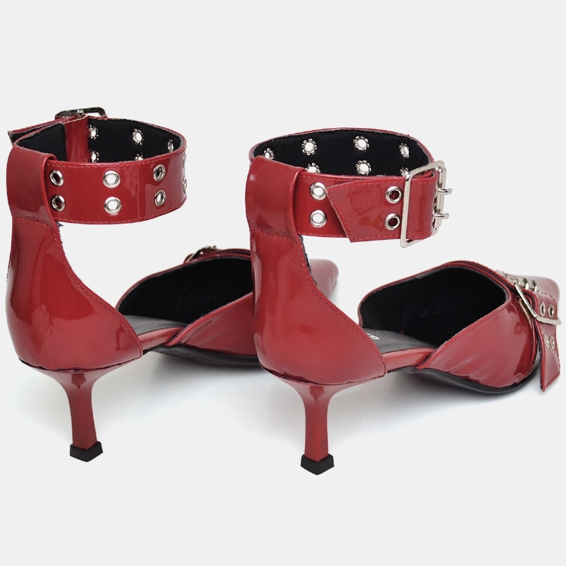 Sapato Scarpin Bico Fino Tornozeleira Vermelho Verniz "ZAYA" 1312DB
