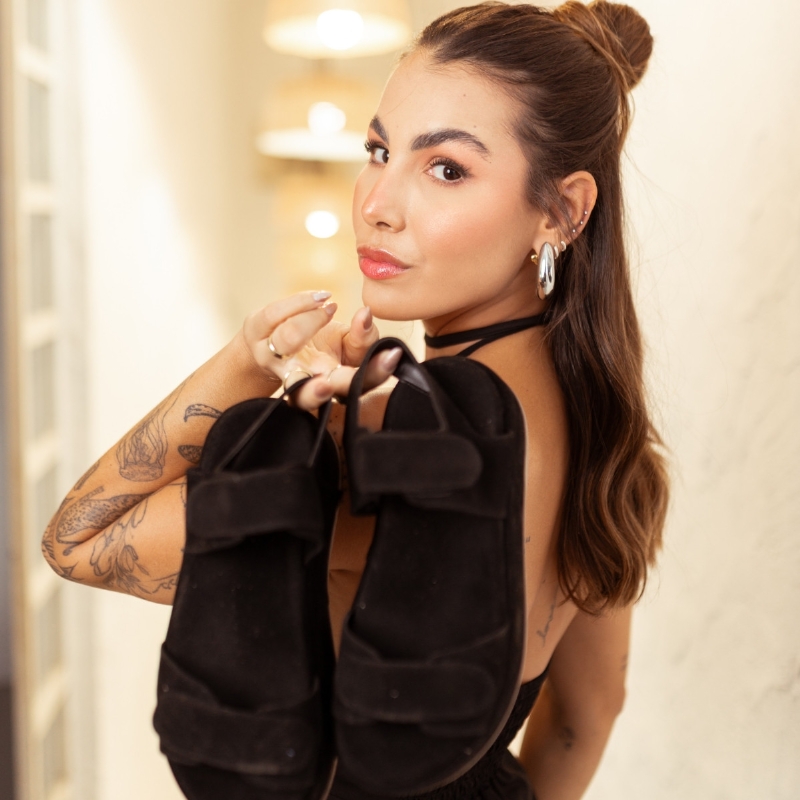 Sandália Papete Plataforma Preto Feminina "LANA" 2088DB