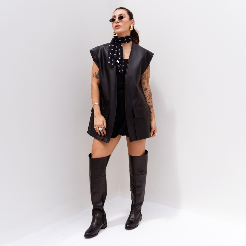 Bota Montaria Over The Knee Salto Preto "JEZY" 1714DB