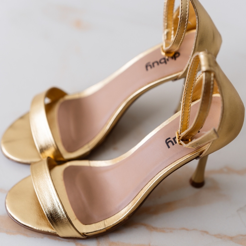 Sandália Salto Alto Feminino Dourado Metalizado 