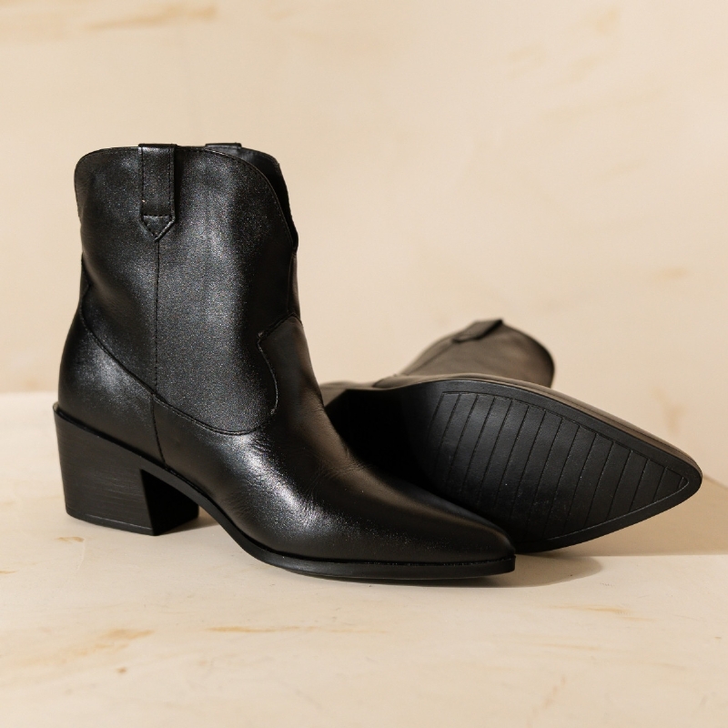 Bota Country Couro Legítimo Preto "SARA" 1718DB
