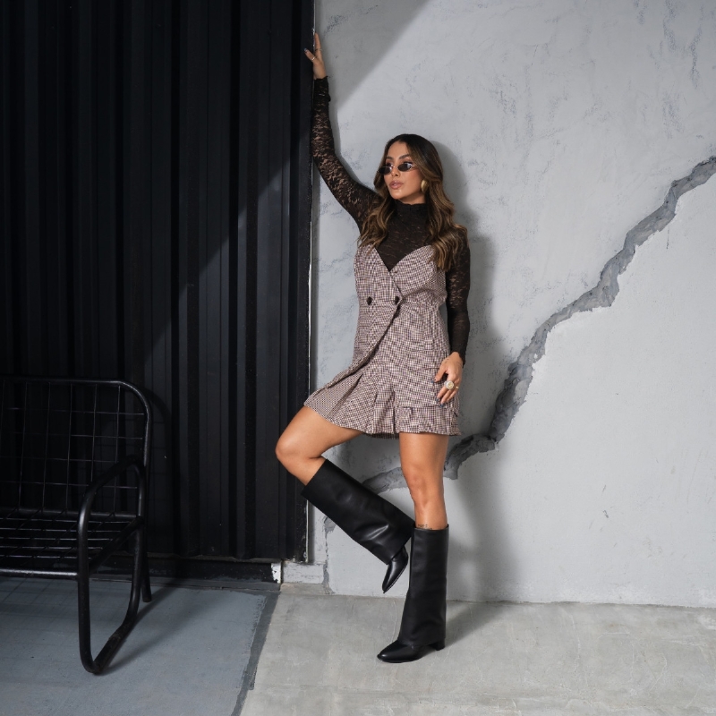 Bota Capa Cano Alto 2 em 1 Preto "Nicole" 1720DB