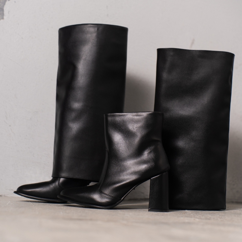 Bota Capa Cano Alto 2 em 1 Preto "Nicole" 1720DB