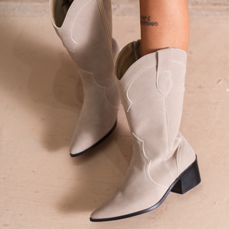 Bota Western Camurça Aveia "KIM" 1703DB