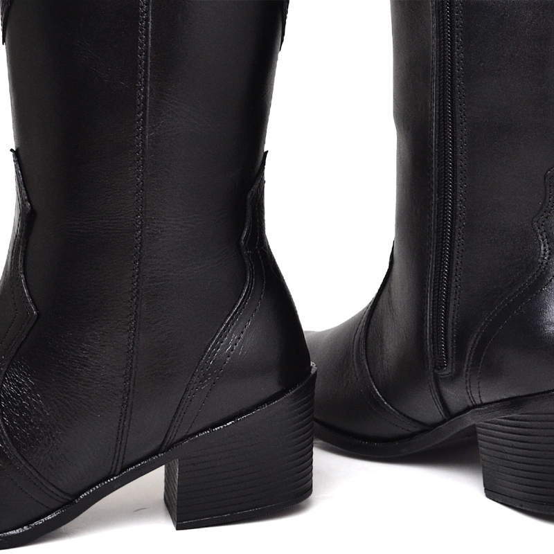 Bota Country Feminina Couro Legítimo Preto "KIM" 1726DB