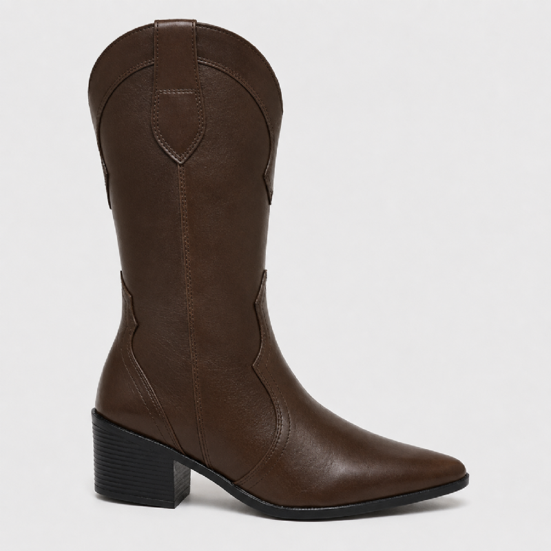 Bota Country Feminina Couro Legítimo Marrom "KIM" 1726DB