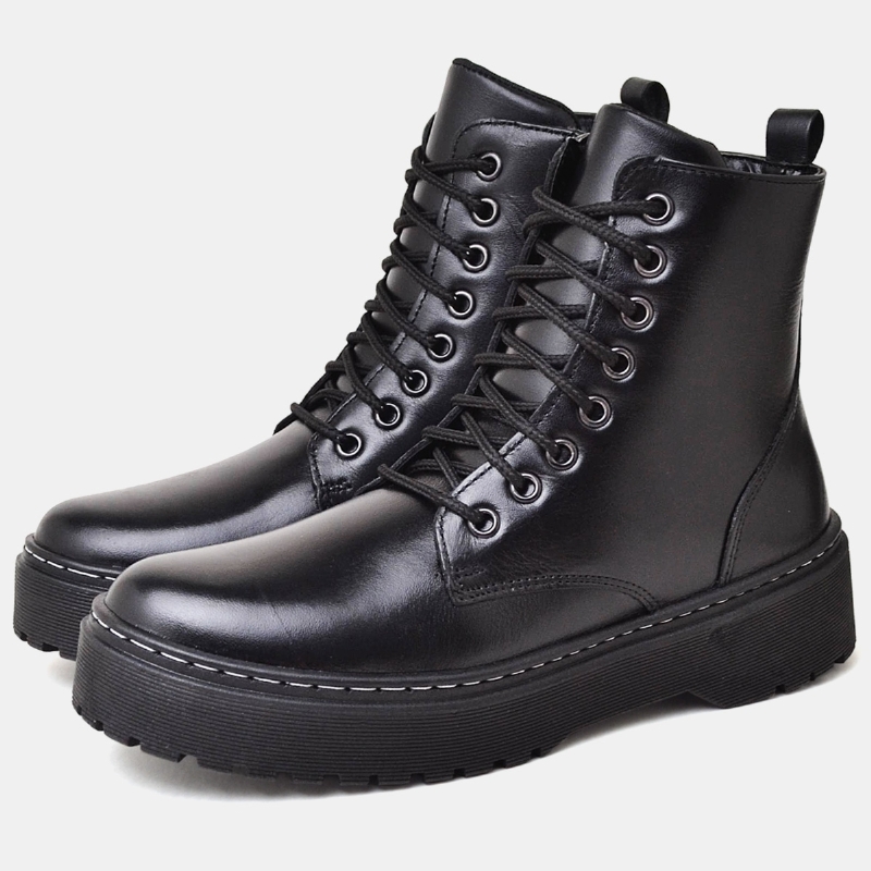 Bota Coturno Feminino Preto Couro Legítimo 1108DB