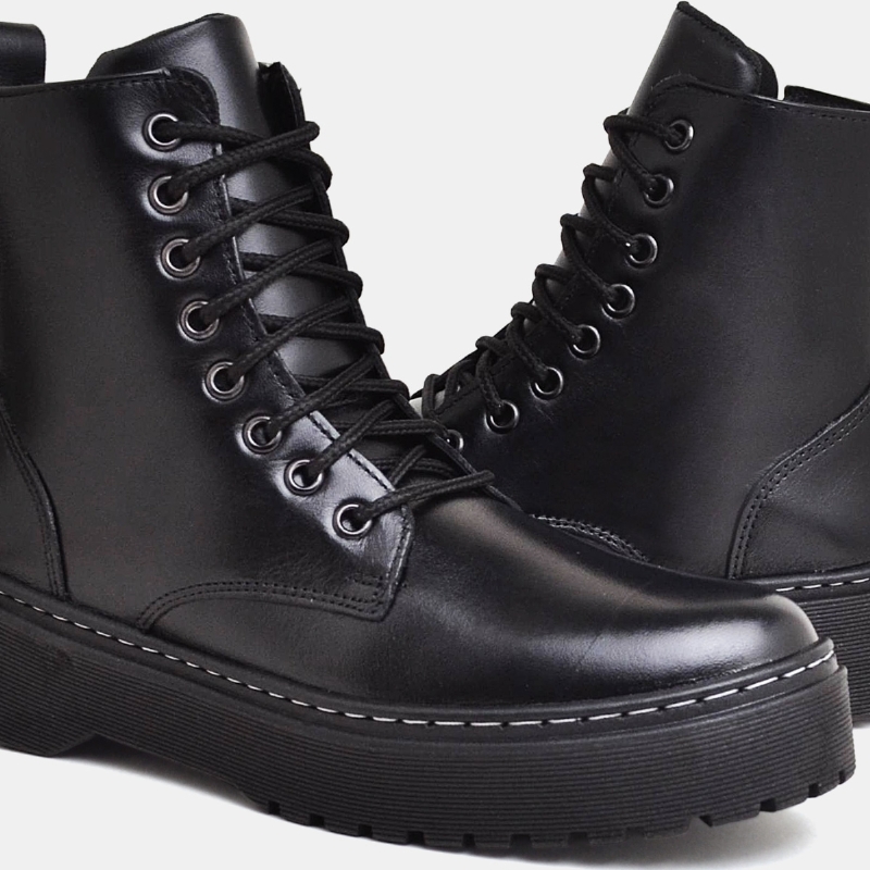 Bota Coturno Feminino Preto Couro Legítimo 1108DB