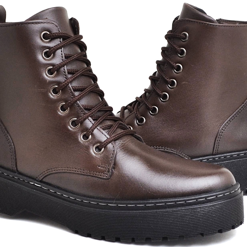 Bota Coturno Feminino Marrom Couro Legítimo 1108DB