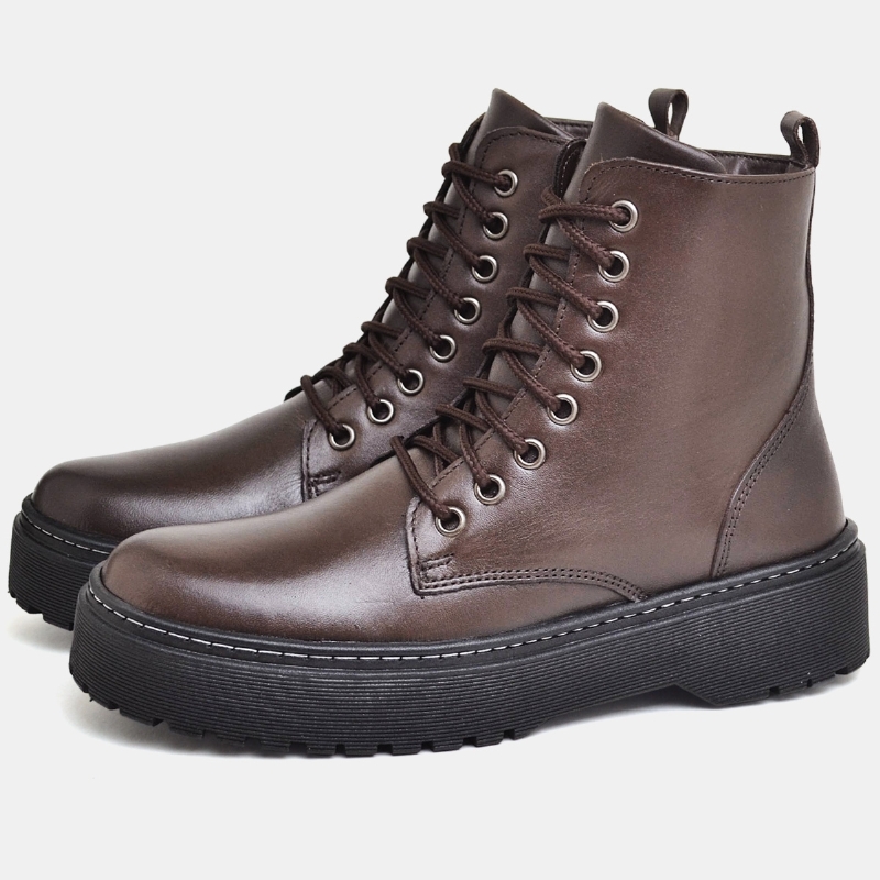 Bota Coturno Feminino Marrom Couro Legítimo 1108DB