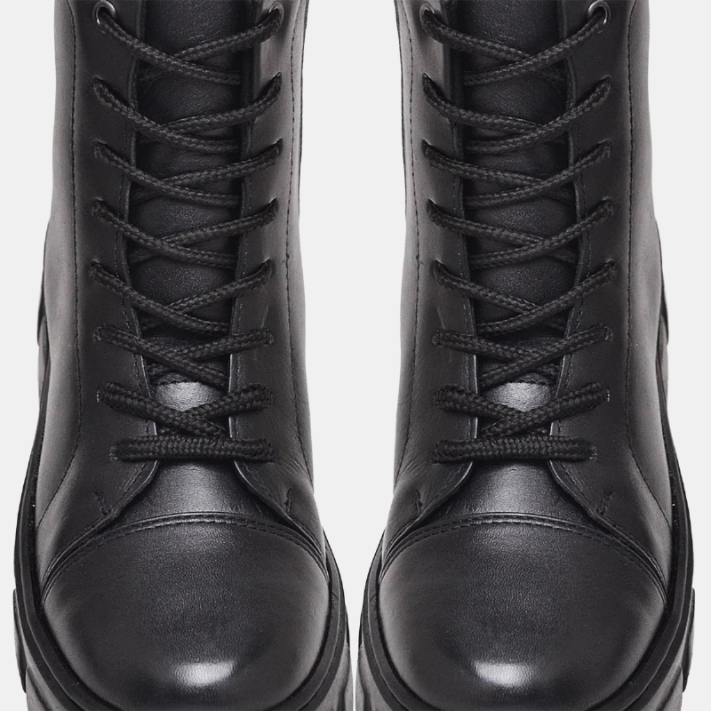 Bota Coturno Tratorado Feminino Couro Legítimo Preto 1106DB